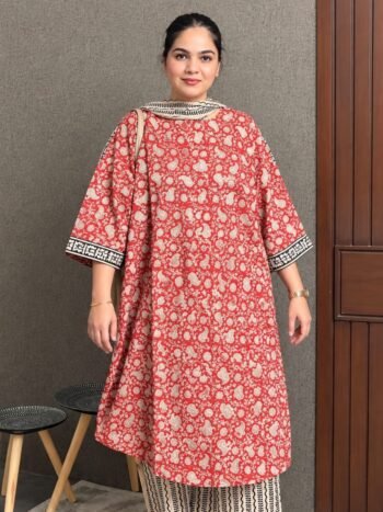Readymade Cotton Three Piece (RED)